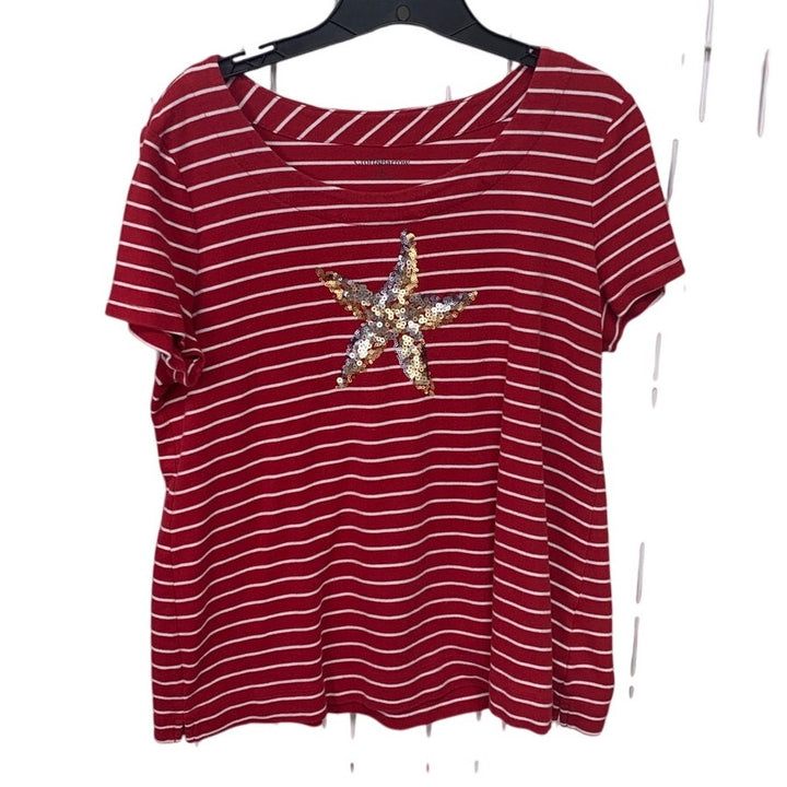 Lot of 3 Womens Large Floral Beach Starfish Short Sleeve Summer Tops Shirts