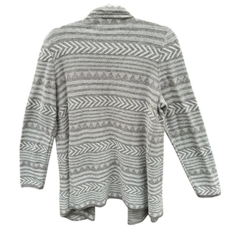 Lucky Brand Womens Large Cotton Open Front Swing Caridgan Tan Stripe Sweater