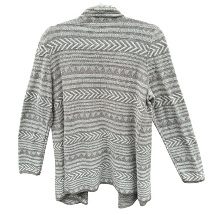 Lucky Brand Womens Large Cotton Open Front Swing Caridgan Tan Stripe Sweater
