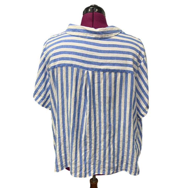 New Ava &amp; Viv Womens Plus Size 4X Short Sleeve Linen Blend Button Down Shirt