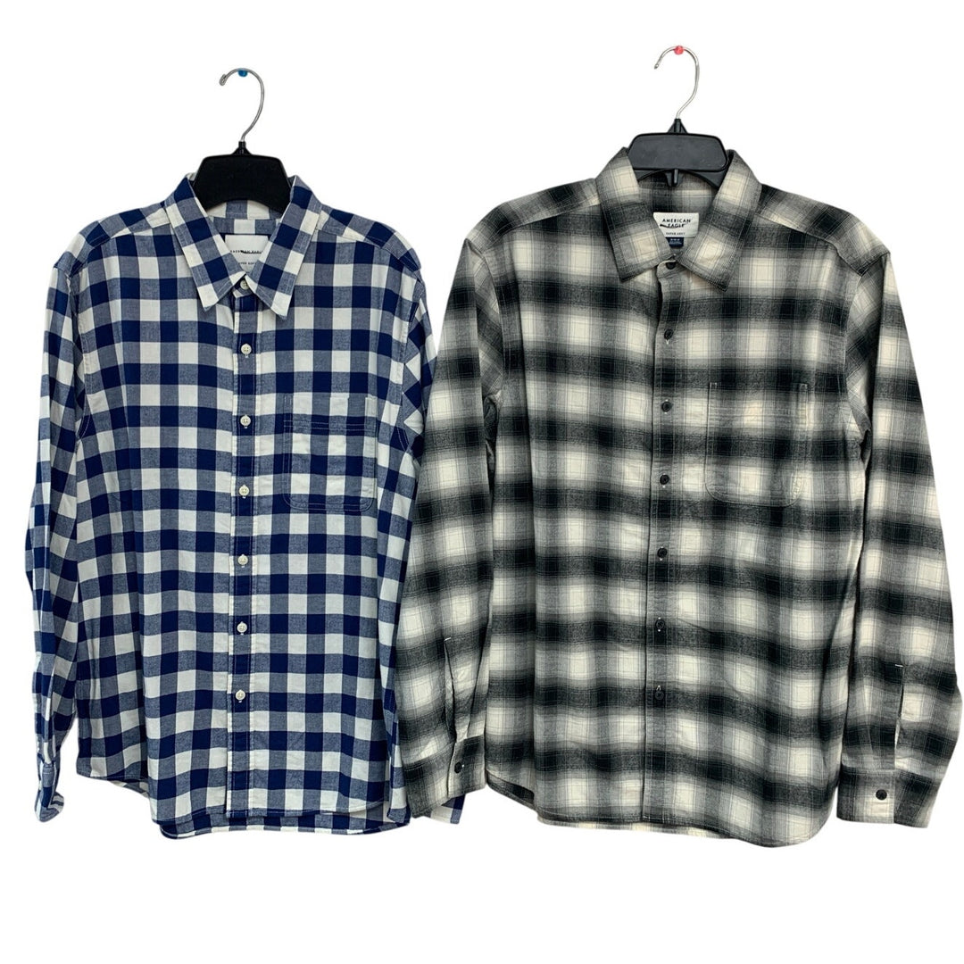 2 New American Eagle Mens Medium Plaid Super Soft Long Sleeve Button Up Shirts