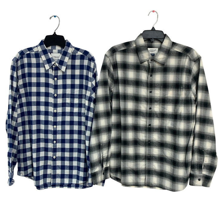 2 New American Eagle Mens Medium Plaid Super Soft Long Sleeve Button Up Shirts