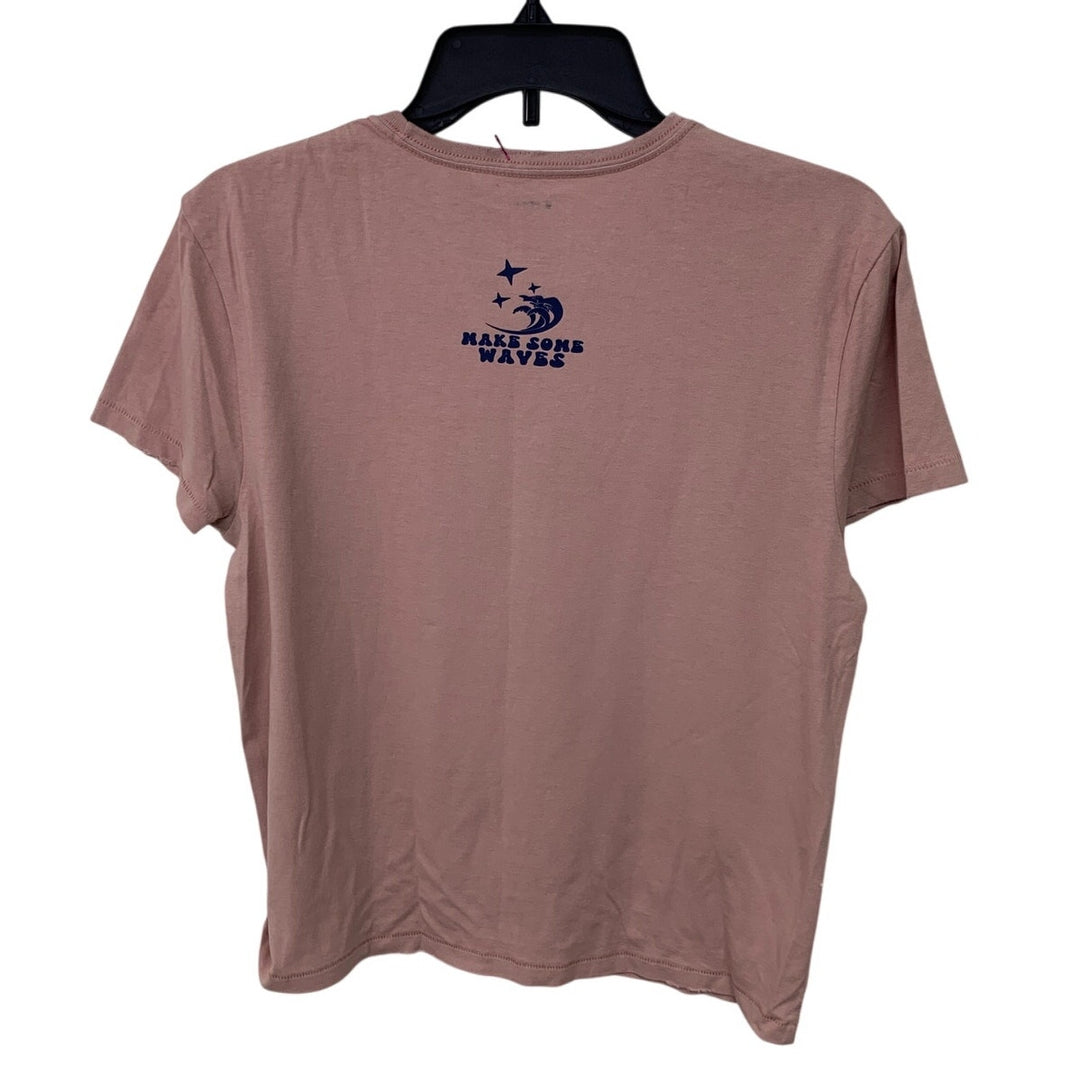 New Upcycled Hand Printed Womens Medium Life Is A Beach Crew Neck Rugged Tee