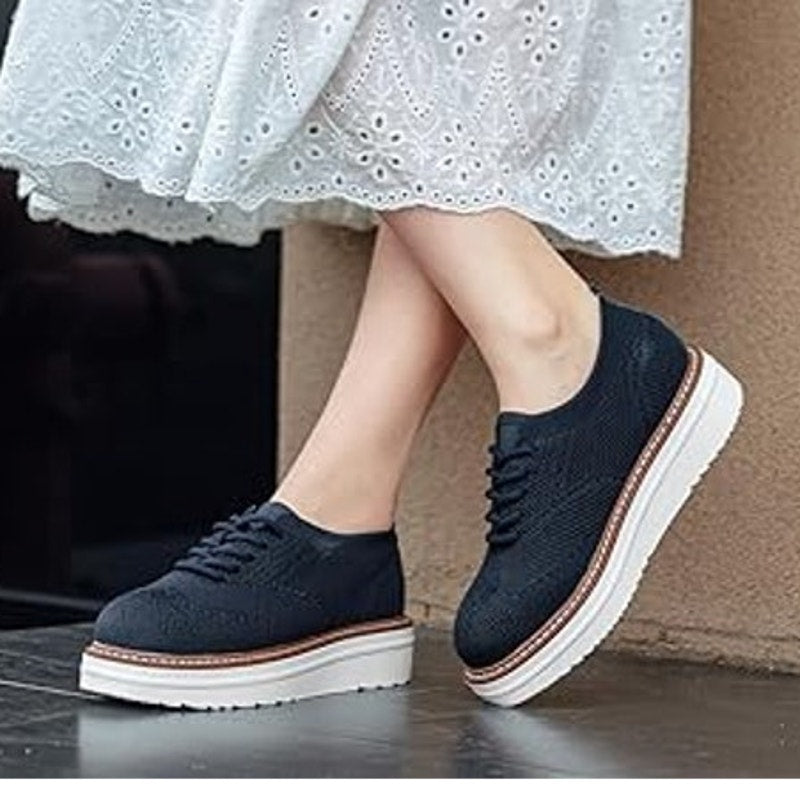 Dadawen Womens Size 8.5 Navy Mesh Lace Up 1.5" Platform Sneaker Oxford Shoes