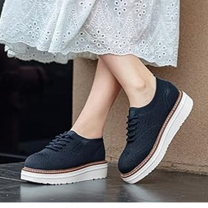 Dadawen Womens Size 8.5 Navy Mesh Lace Up 1.5" Platform Sneaker Oxford Shoes