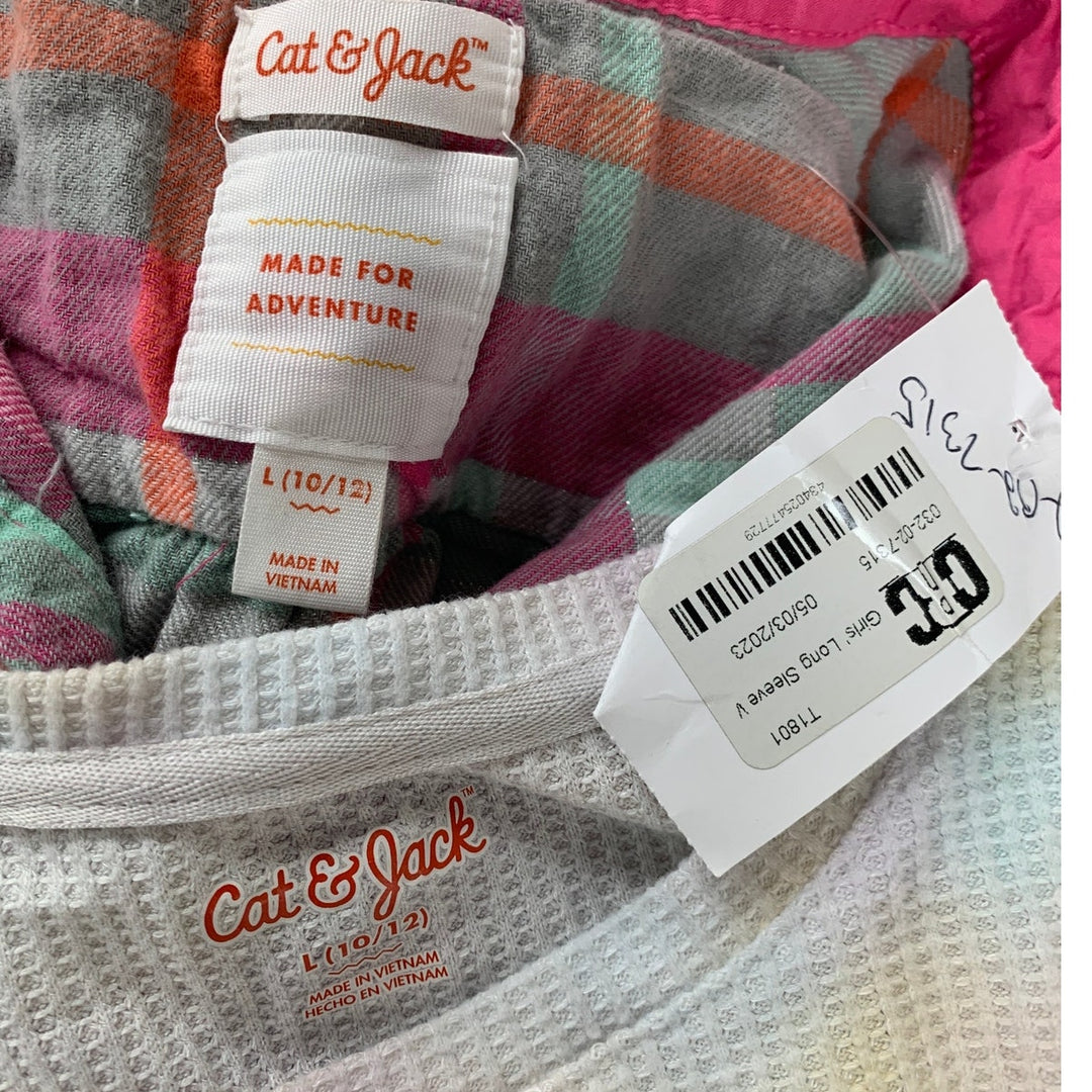 2 New Cat &amp; Jack Girls Large Long Sleeve Button Up Shirt Waffled Sweatshirt