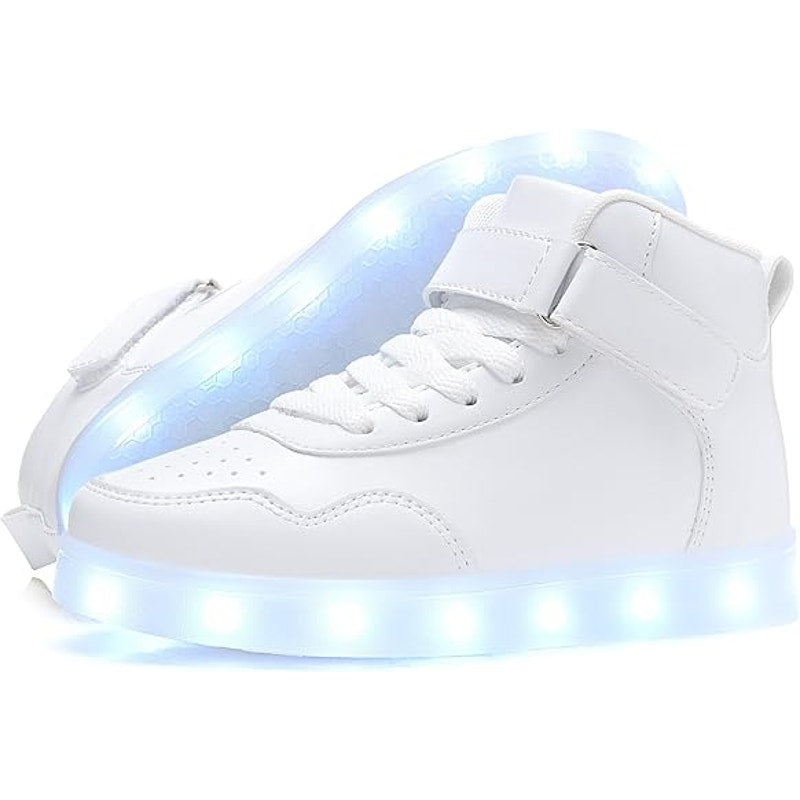 Aptesol Girl Size 6 White Rechargeable LED Light Up Adjustable Hook &amp; Loop Shoes