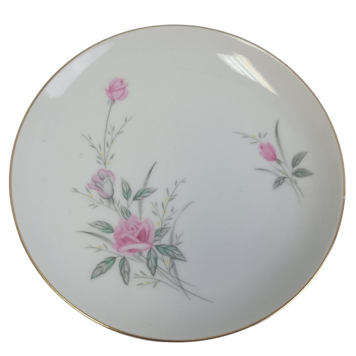 2 Vintage Golden Rose Flower Gold Rim Fine China Japan Small Salad Plates