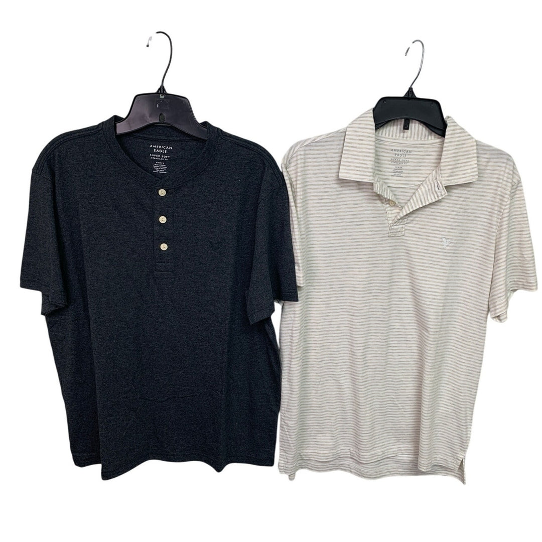 2 New American Eagle Mens Medium Henley &amp; Collared Short Sleeve Polo Shirts