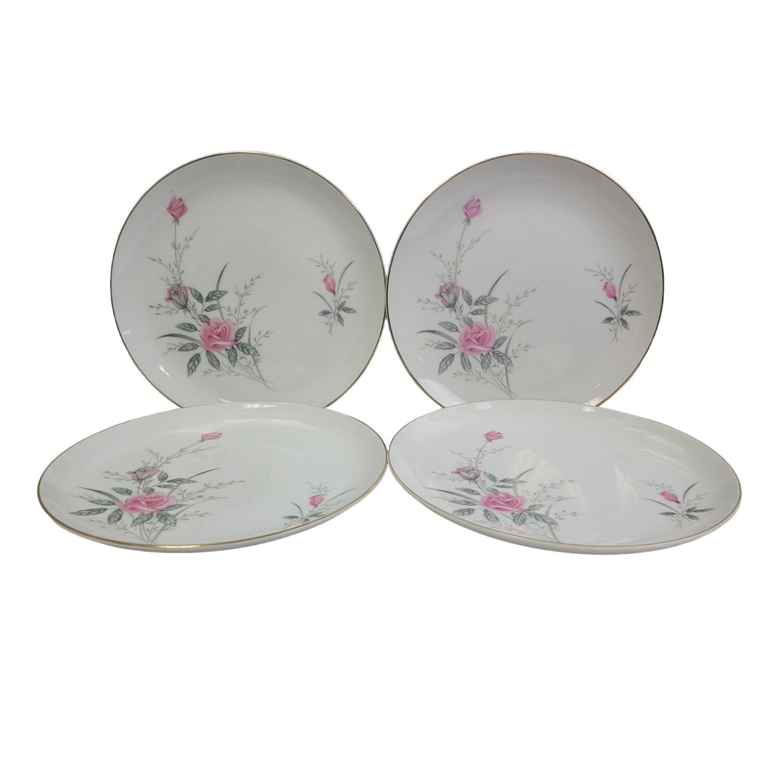 4 Vintage Golden Rose Flower Gold Rim Fine China Japan Large Dinner Plates