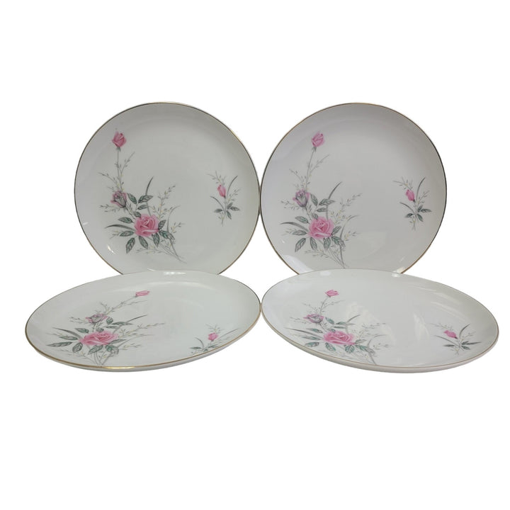 4 Vintage Golden Rose Flower Gold Rim Fine China Japan Large Dinner Plates