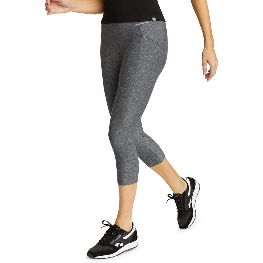 New Eddie Bauer Womens Medium Heather Gray Trail Tight High Rise Capri Pants