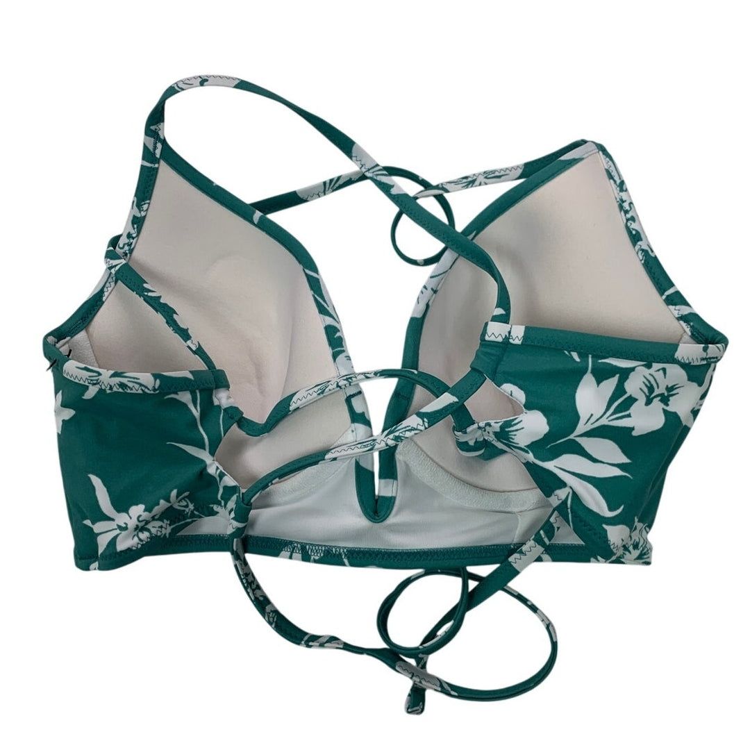 NWT New Shade &amp; Shore Womens 36B Green Floral Strappy Bikini Top ONLY