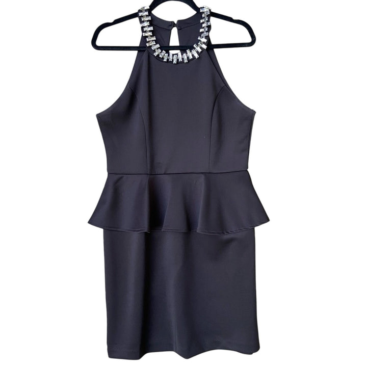 Bisou Bisou Womens Size 12 Black Jeweled Collar Sleeveless Back Zip Peplum Dress