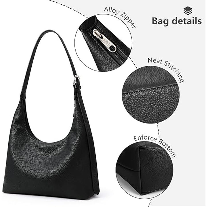 Kalidi Womens Black Faux Leather Adjustable Strap Zipper Close Crescent Tote Bag