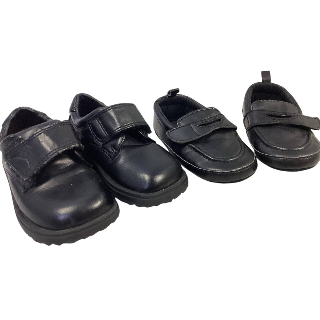 2 Pairs of Baby Boy Size 4 Black Formal Shiny Faux Leather Shoes Baby 8 &amp; Toes