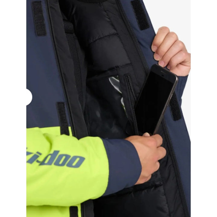 New Ski-Doo Mens Large Navy Neon Green Vasa Polar Fleece Warm Ski Jacket Coat