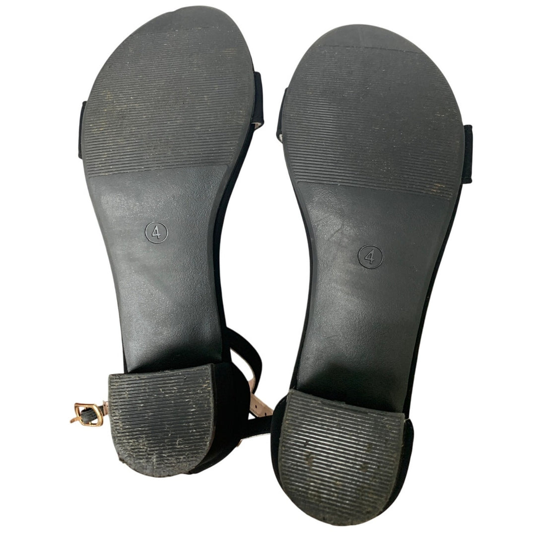 Laurmosa Girls Size 4 Black Faux Leather Open Toe 2" Heel Ankle Strap Shoes