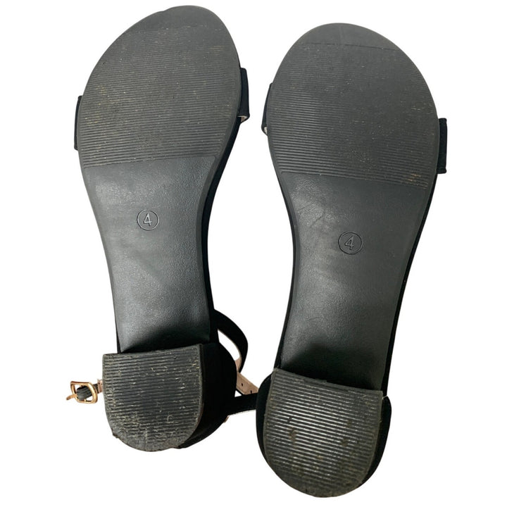 Laurmosa Girls Size 4 Black Faux Leather Open Toe 2" Heel Ankle Strap Shoes