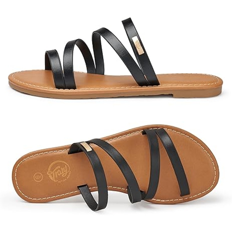 Trary Womens Size 9 Black Strappy Open Toe Slide Flip Flops Dressy Sandal Shoes