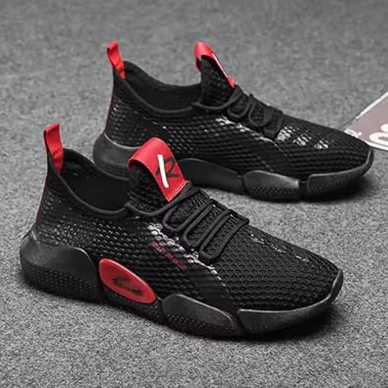 New Time to the Music Mens Size 10 Red Black Mesh Lace Up Athletic Sneaker Shoes