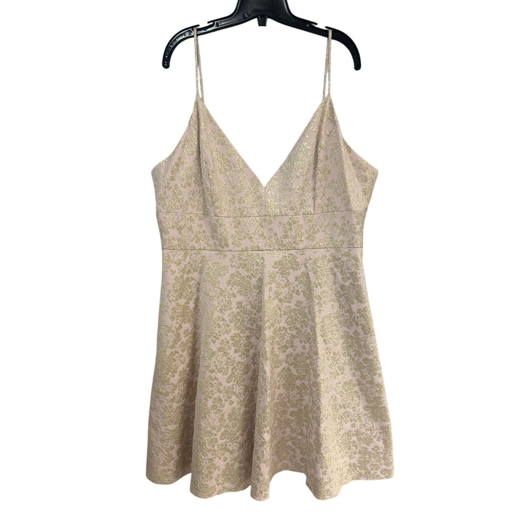 Badgley Mischka Womens Size 16 Pink Gold Golden Hue Strappy Deep V Mini Dress