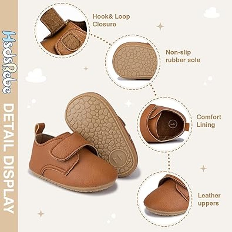 HsdsBebe Baby Boys 12-18 Months Brown Sneakers Hook &amp; Loop Closure Oxford Shoes