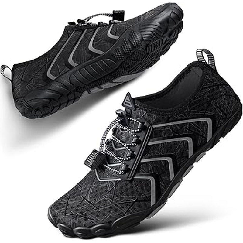 Seekway Mens Size 9 Black Gray Lace Up Non Slip Barefoot Aqua Socks Water Shoes