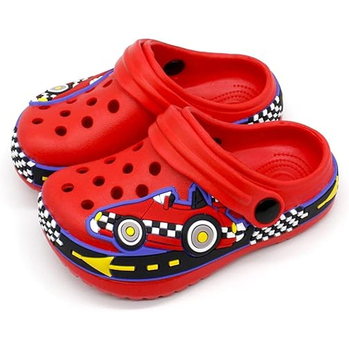 Toddler Boy Size 9.5 Red Blue Race Car Slide On Clog Lightweight Sandal Shoes