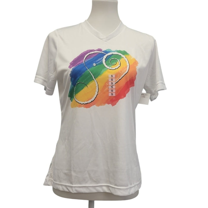 Hand Printed Womens Rainbow Pride Elephant Spirit Performance Tee Shirt