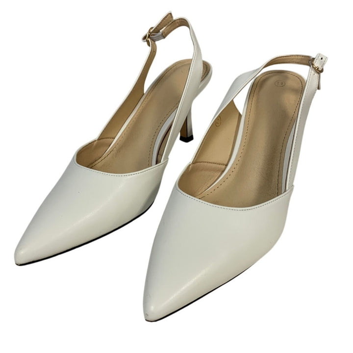 Rilista Womens Size 11 White 3.5" Heel Sling Back Closed Pointed Toe Shoes