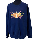 Hand Printed Large Upcycled Pumpkin Autumn Fall Flower Long Sleeve Sweatshirt