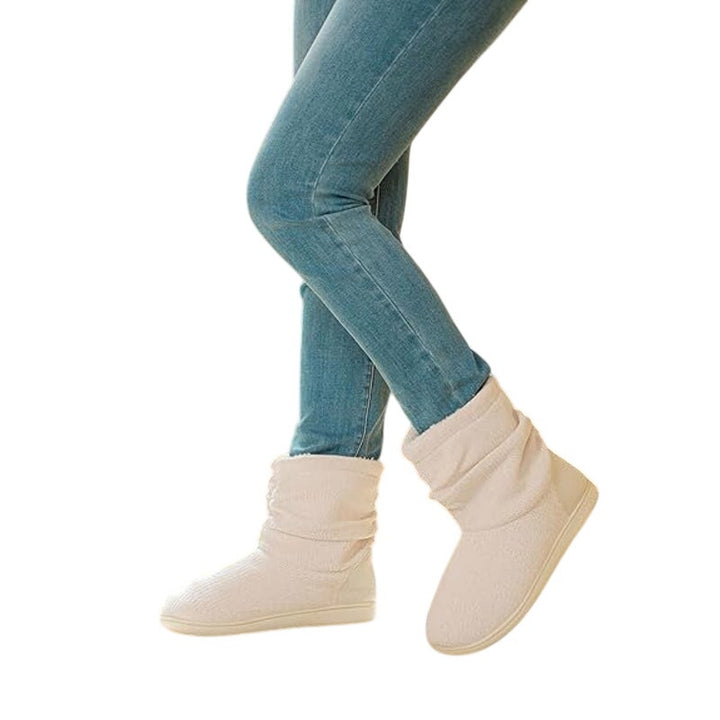 LongBay Womens Size 9-10 Cream Ankle Boot Slippers Closed Round Toe House Shoes