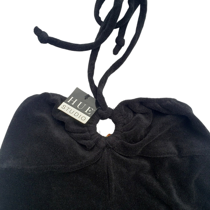 NWT New Hue Studio Echo Womens Medium Black Terry Cloth Halter Swimsuit Cover Up