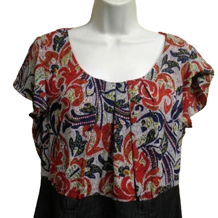 Alyx Womens Size 12 Paisley Print Flutter Sleeve Denim A-Line Knee Length Dress