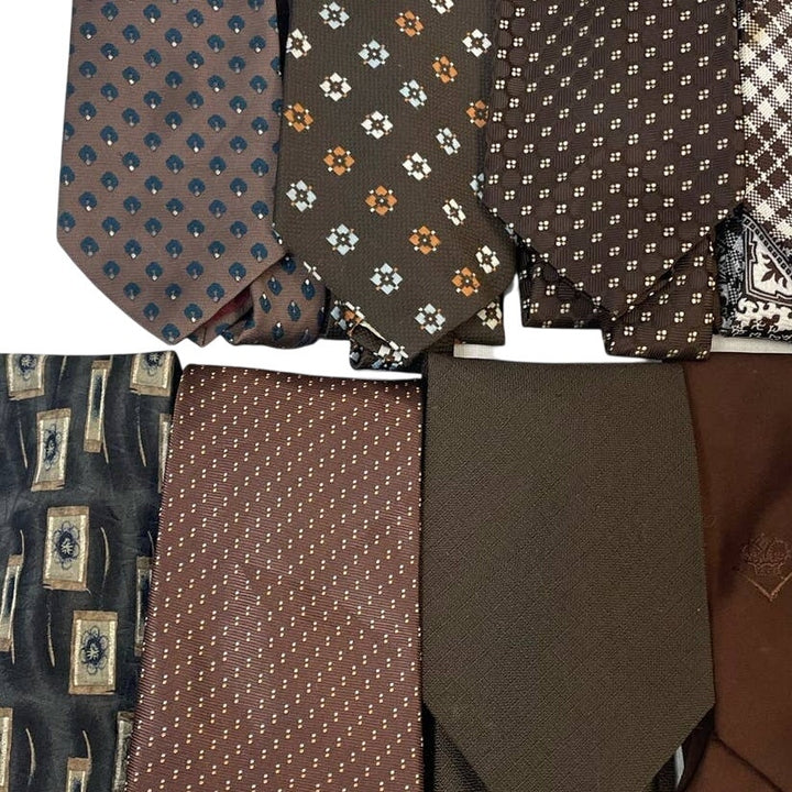 Lot of 10 Brown White Vintage &amp; Modern Career Silk Polyester Necktie Ties
