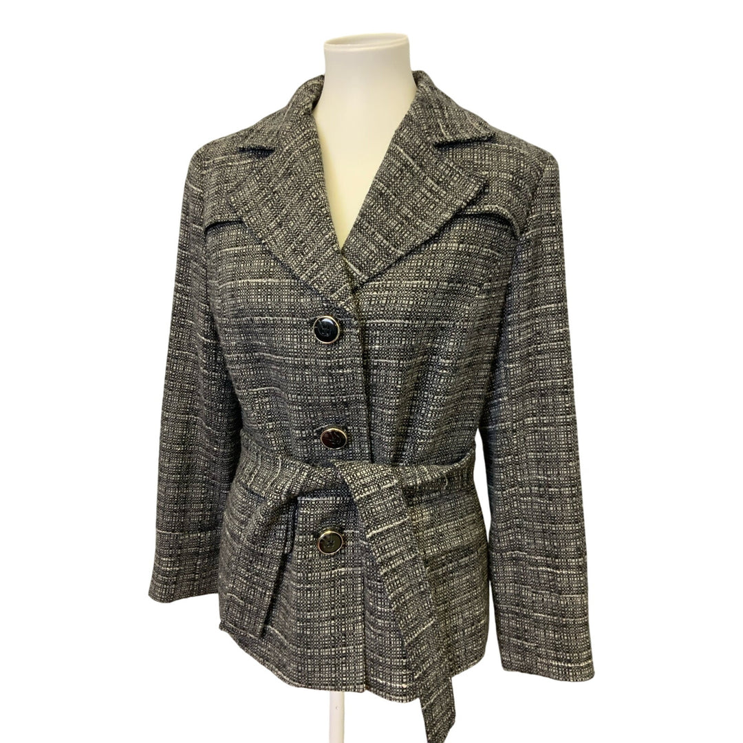 Jones New York Signature Medium Wool Blend Belted Buttoned Career Blazer Jacket