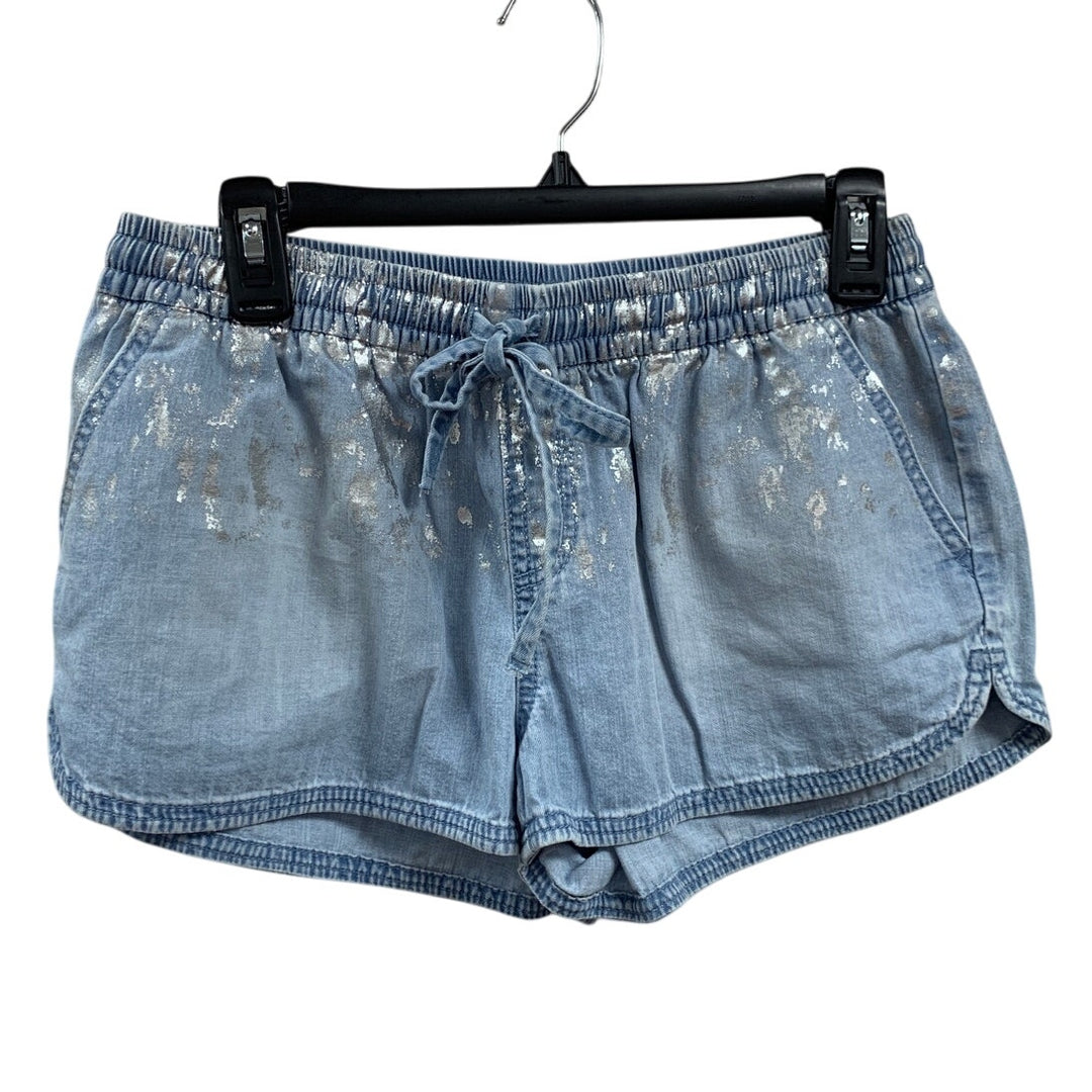 2 New Aerie Womens Small Elastic Drawstring Waist Silver Paint Splatter Shorts
