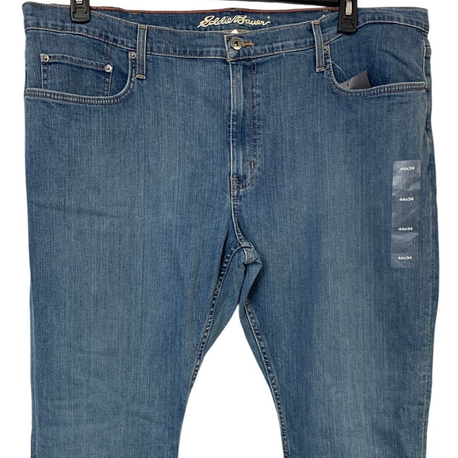 New Eddie Bauer Mens Size 44/34 Dusty Blue H2Low Flex Straight Fit Denim Jeans
