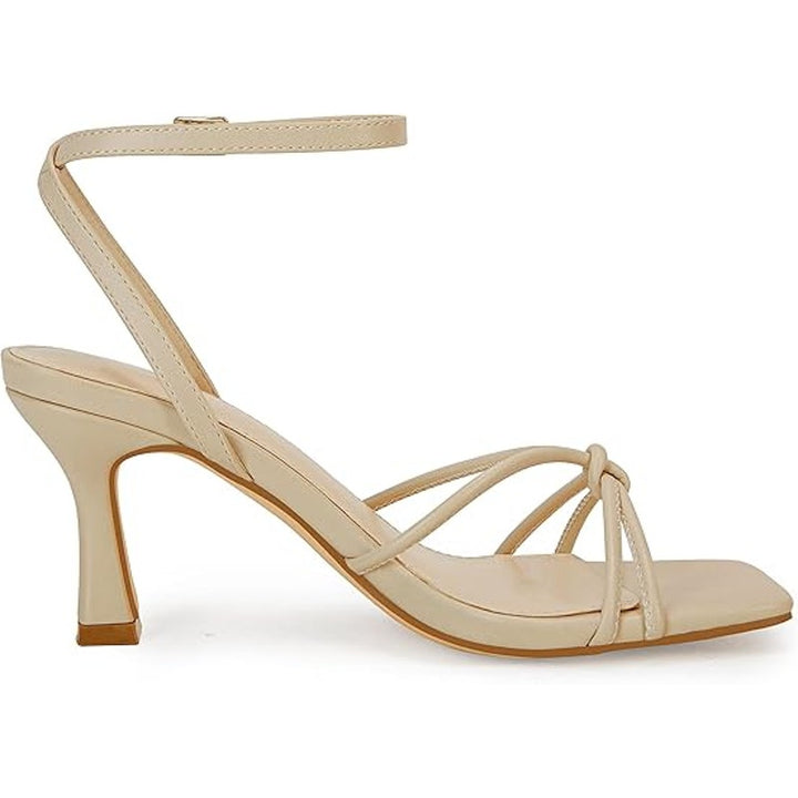 Lacigo Womens Size 7.5 Tan 3.5" Heel Ankle Strap Slingback Strappy Sandal Shoes