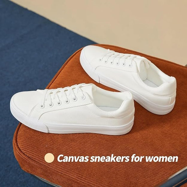 Witwatia Womens Size 10 OFF- White Canvas Lace Up Flexible Basic Sneaker Shoes