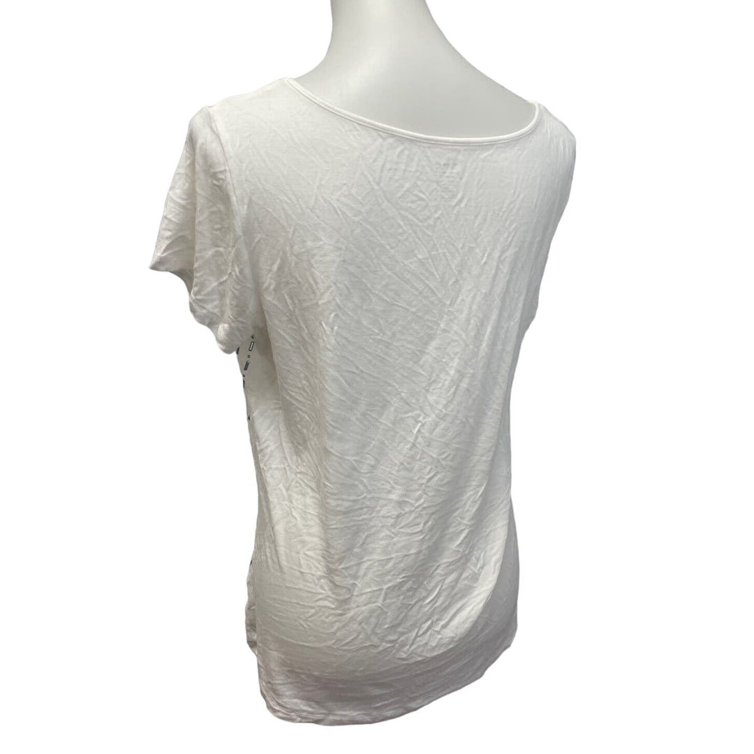ANA Womens XL Short Sleeve Metal Studded Crew Neck Viscose Blend Blouse