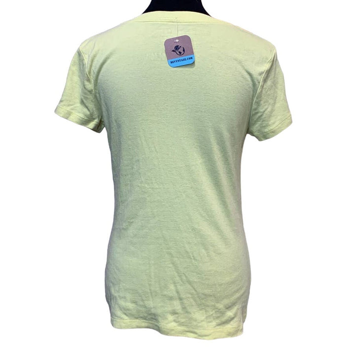 Hand Printed Upcycled Womens Small Dragonfly Short Sleeve V-Neck 100% Cotton Tee