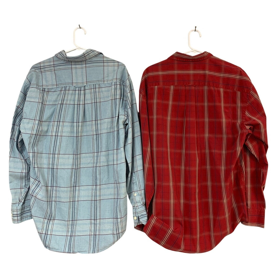Lot of 2 Nautica Mens Large Plaid Long Sleeve Collared Button Up Shirts