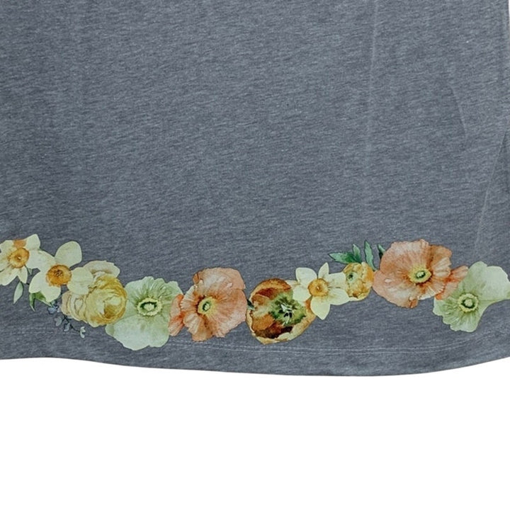 New Hand Printed Small Heathered Gray Floral Wrap Around Short Sleeve Tee Shirt
