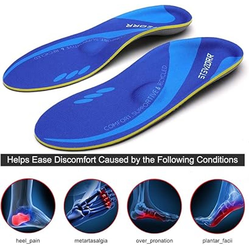 New Stsvzorr Mens Size 7 Blue High Arch Support Metatarsal Pad Shoe Inserts