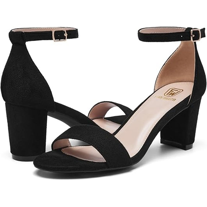 Fran Willor Womens Size 9 Black Faux Suede Open Toe 2.5" Chunky Block Heel Pumps