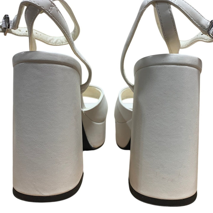 Modatope Womens 6.5 White 4.5" Platform Heels Open Square Toe Ankle Strap Shoes
