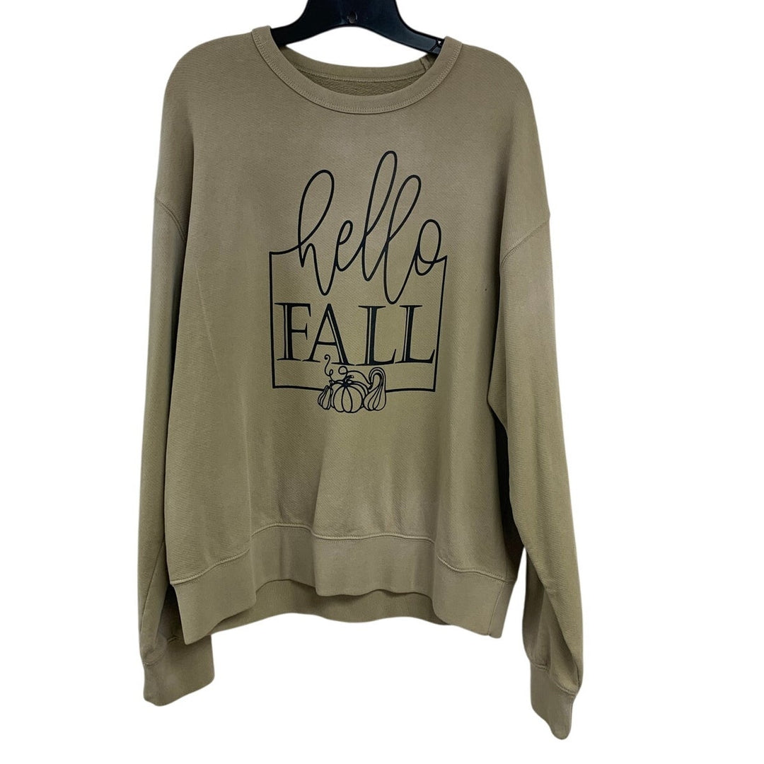 New Hand Printed Mens Medium Brown Hello Fall Long Sleeve AEO Sweatshirt