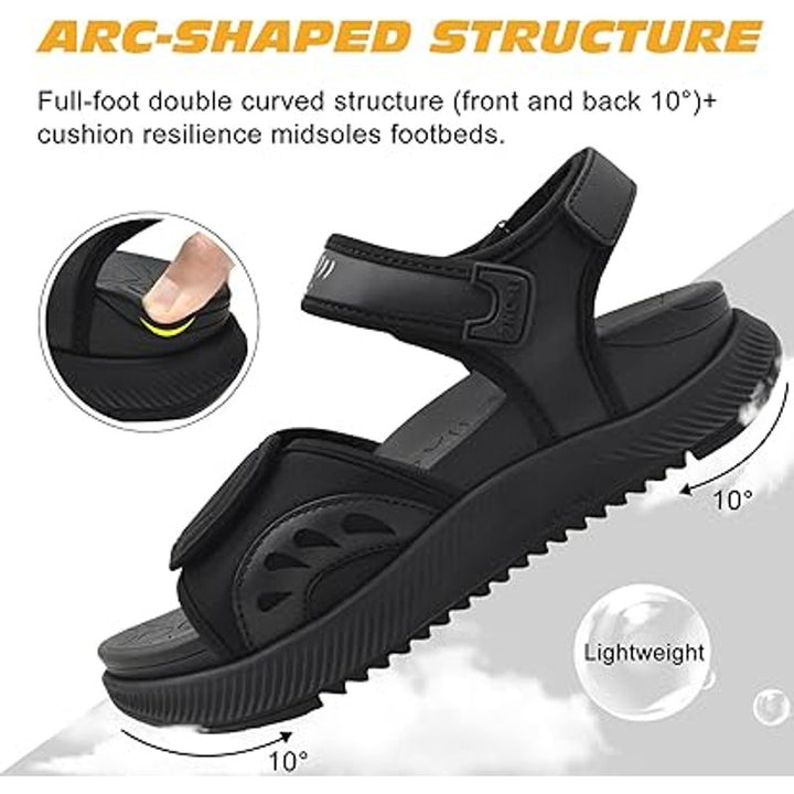Oncai Mens Size 12 Black Hook Loop Arch Support Hiking Walking Athletic Sandals